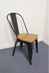 [H-MCB] Metal Black Chair with Wooden Seat