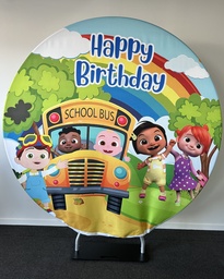 [H-BDBDBUS] Backdrop Round Happy Birthday School Bus CoComelon