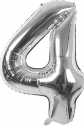 [4SIL] Foil Helium Balloon #4 Silver - 100cm (for sale)