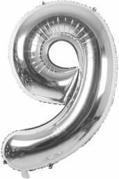[9SIL] Foil Helium Balloon #9 Silver - 100cm (for sale)