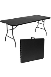 [H-T6PFB] Table - Trestle 1.8m Plastic Black - Folds in half (Seats 8)