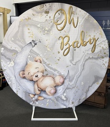 [H-BDOHBABY] Backdrop Round Baby Shower Oh Baby Bear Moon Circle